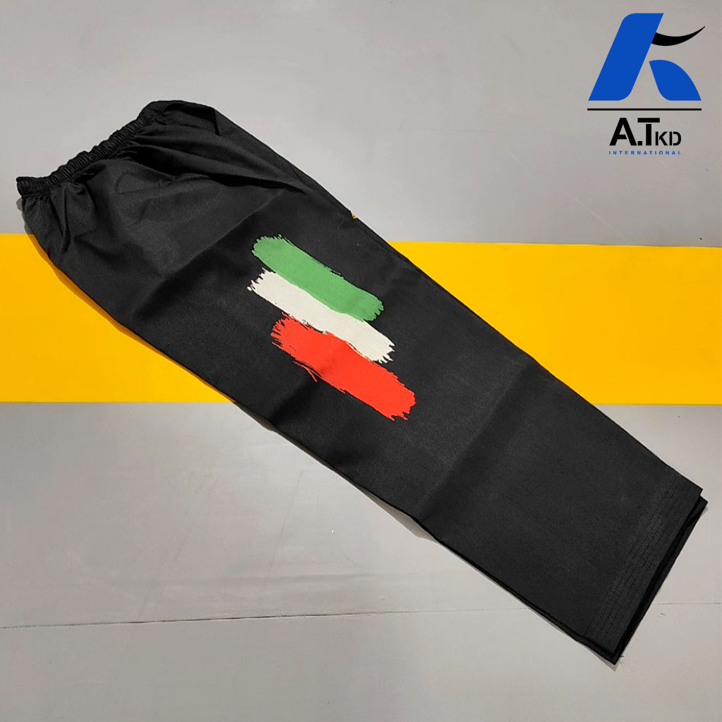 قیمت شلوار تکواندو مشکی کبریتی پرچمی